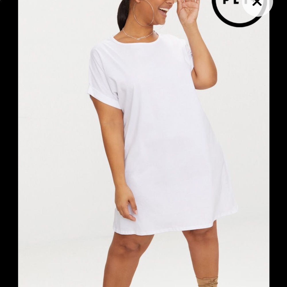PLT Plus White Oversized Roll Sleeve T-Shirt Dress